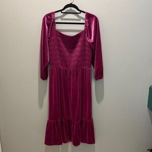 LC Lauren Conrad Magenta Velvet Smocked Midi Dress